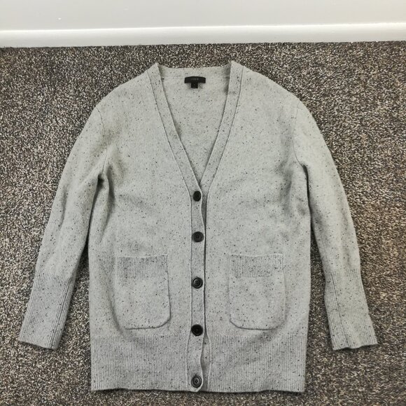 J Crew Sweater Wool Cardigan Long Donegal Flecked Gray Womens Medium - Picture 1 of 11